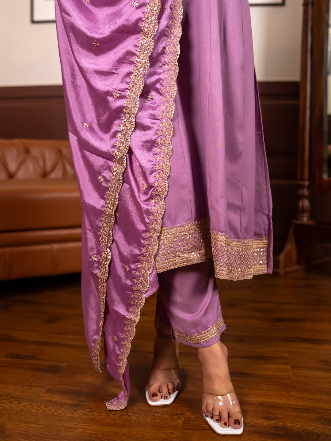 Navrangi Lavender Stylish Anarkali Kurta Set Ready to Wear Soft Silk Fabric with Embroidered Dupatta Tailored Fit - FitVibe Fashion