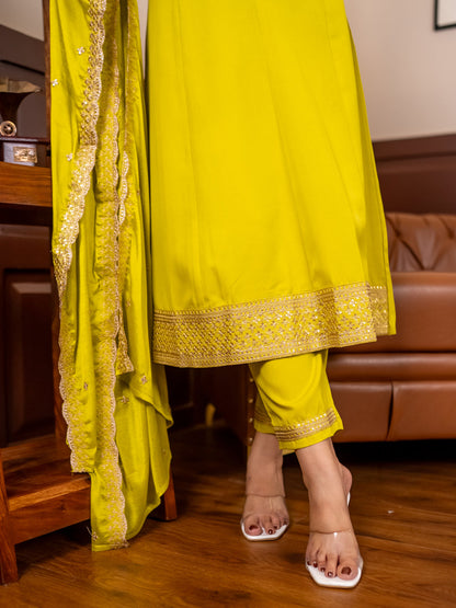 Navrangi Lemon Stylish Anarkali Kurta Set Ready to Wear Soft Silk Fabric with Embroidered Dupatta Tailored Fit - FitVibe Fashion