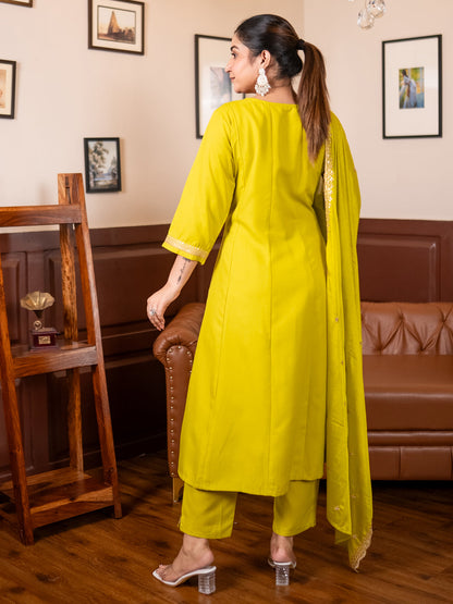 Navrangi Lemon Stylish Anarkali Kurta Set Ready to Wear Soft Silk Fabric with Embroidered Dupatta Tailored Fit - FitVibe Fashion