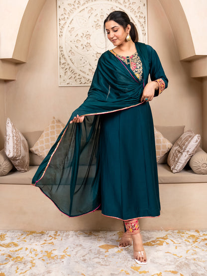 Kiyaraah Stylish Anarkali Kurta Set Ready to Wear Soft Silk Fabric with Embroidered Dupatta Tailored Fit - FitVibe Fashion