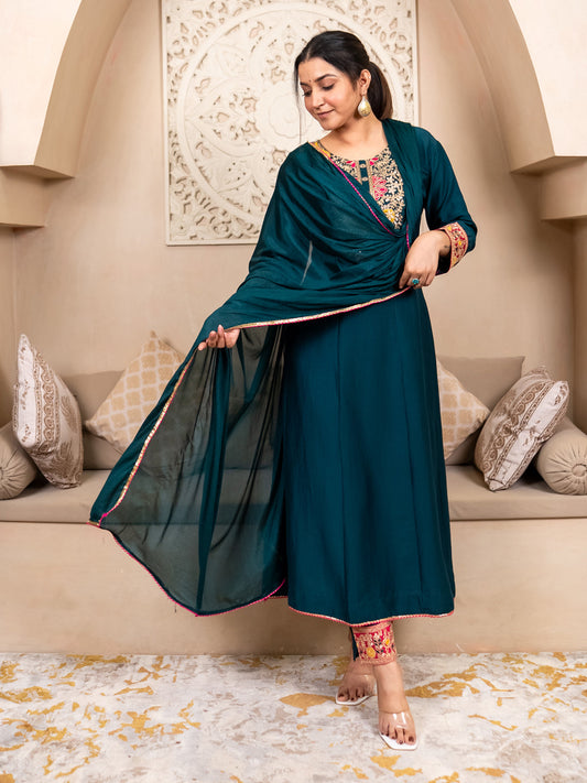 Kiyaraah Stylish Anarkali Kurta Set Ready to Wear Soft Silk Fabric with Embroidered Dupatta Tailored Fit - FitVibe Fashion