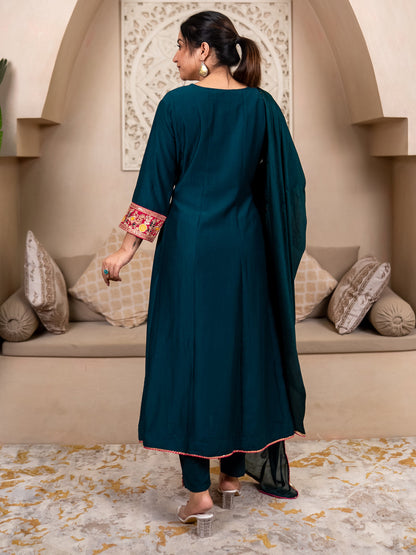Kiyaraah Stylish Anarkali Kurta Set Ready to Wear Soft Silk Fabric with Embroidered Dupatta Tailored Fit - FitVibe Fashion