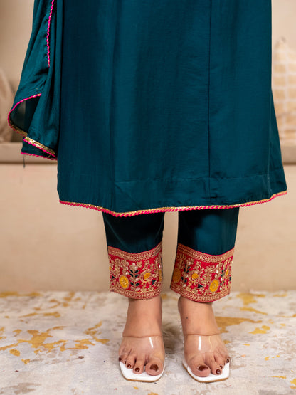 Kiyaraah Stylish Anarkali Kurta Set Ready to Wear Soft Silk Fabric with Embroidered Dupatta Tailored Fit - FitVibe Fashion