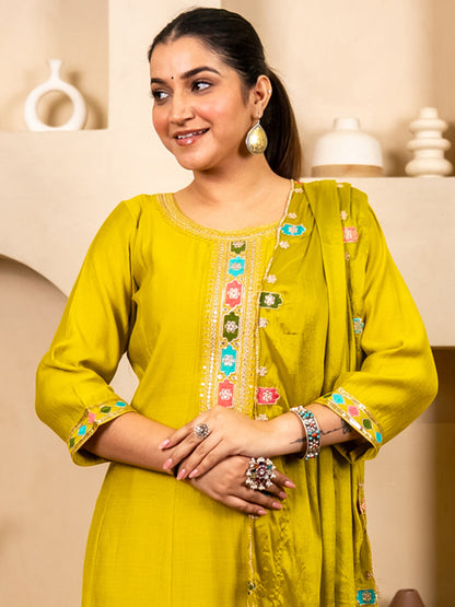 Kavisha Lemon Stylish Anarkali Kurta Set Ready to Wear Soft Silk Fabric with Embroidered Dupatta Tailored Fit - FitVibe Fashion