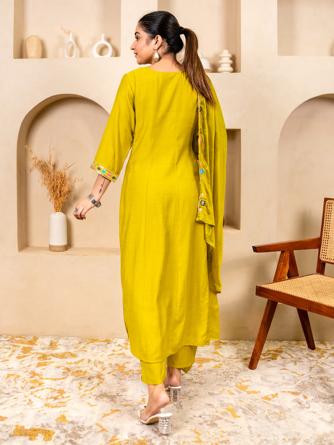 Kavisha Lemon Stylish Anarkali Kurta Set Ready to Wear Soft Silk Fabric with Embroidered Dupatta Tailored Fit - FitVibe Fashion