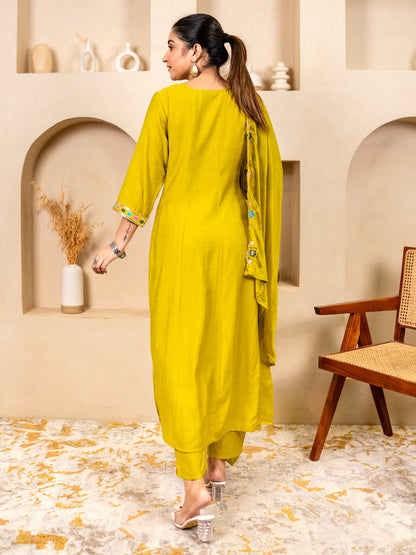Kavisha Lemon Stylish Anarkali Kurta Set Ready to Wear Soft Silk Fabric with Embroidered Dupatta Tailored Fit - FitVibe Fashion