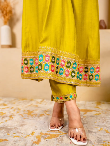 Kavisha Lemon Stylish Anarkali Kurta Set Ready to Wear Soft Silk Fabric with Embroidered Dupatta Tailored Fit - FitVibe Fashion