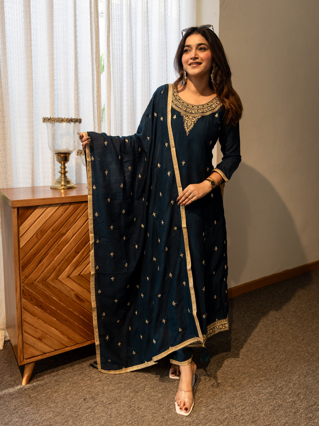 Mohini Stylish Anarkali Kurta Set Ready to Wear Soft Silk Fabric with Embroidered Dupatta Tailored Fit - FitVibe Fashion