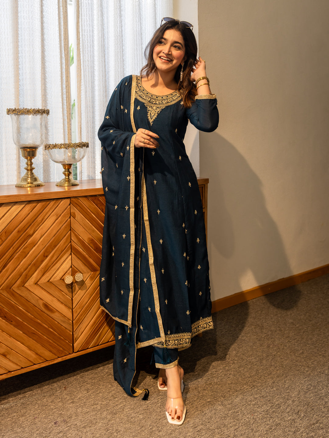 Mohini Stylish Anarkali Kurta Set Ready to Wear Soft Silk Fabric with Embroidered Dupatta Tailored Fit - FitVibe Fashion