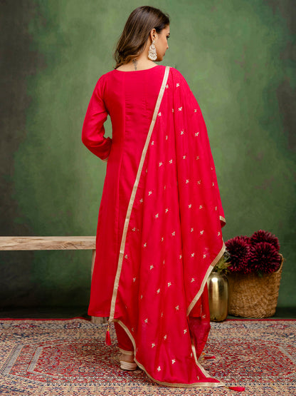 Noor Women Anarkali Kurta and Pant Dupatta Sets Silk Blend Fabrics with Embroidery - FitVibe Fashion