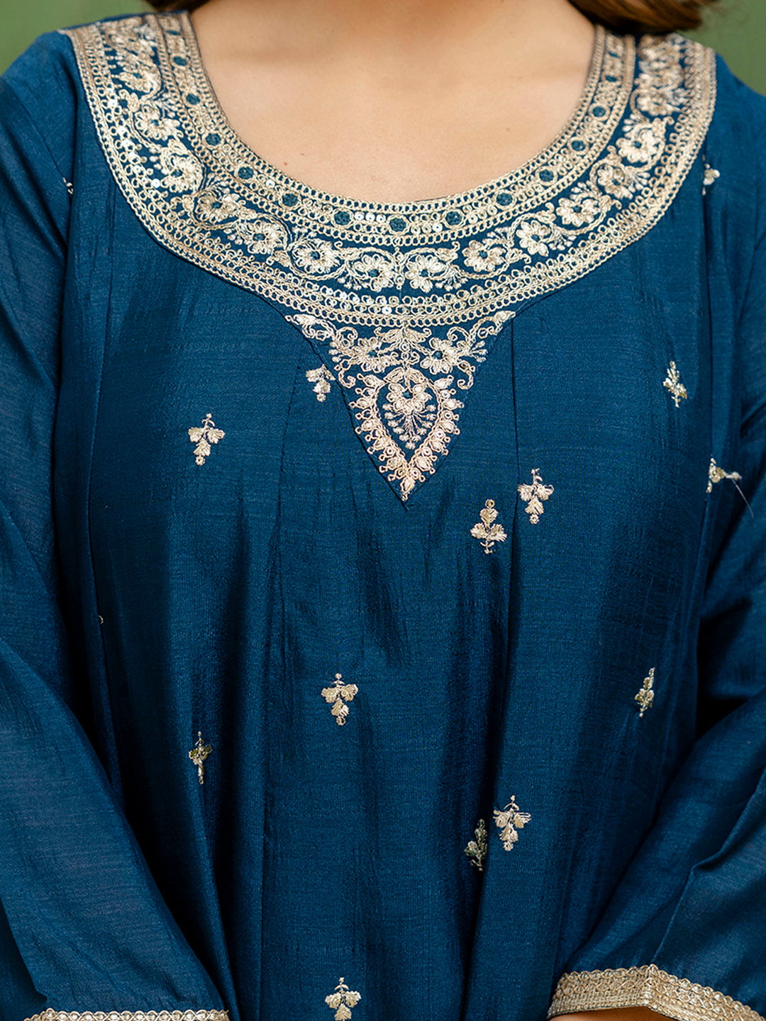 Noor Women Anarkali Kurta and Pant Dupatta Sets Silk Blend Fabrics with Embroidery - FitVibe Fashion