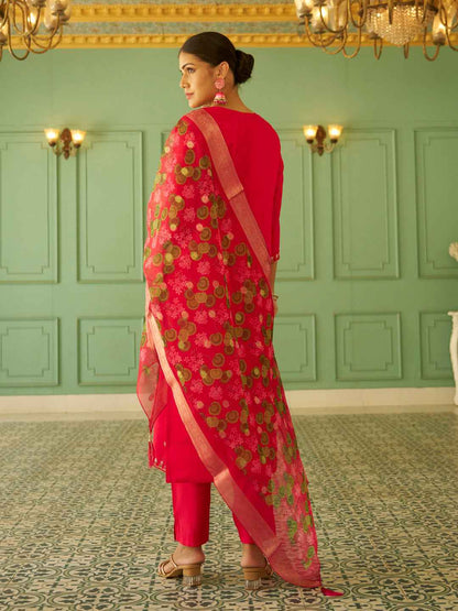 Aarohi Beads Embroidered Pink Women Kurta Sets With Dupatta Straight Suits