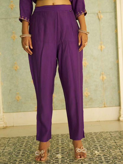 Aarohi Beads Embroidered Purple Women Kurta Sets With Dupatta Straight Suits