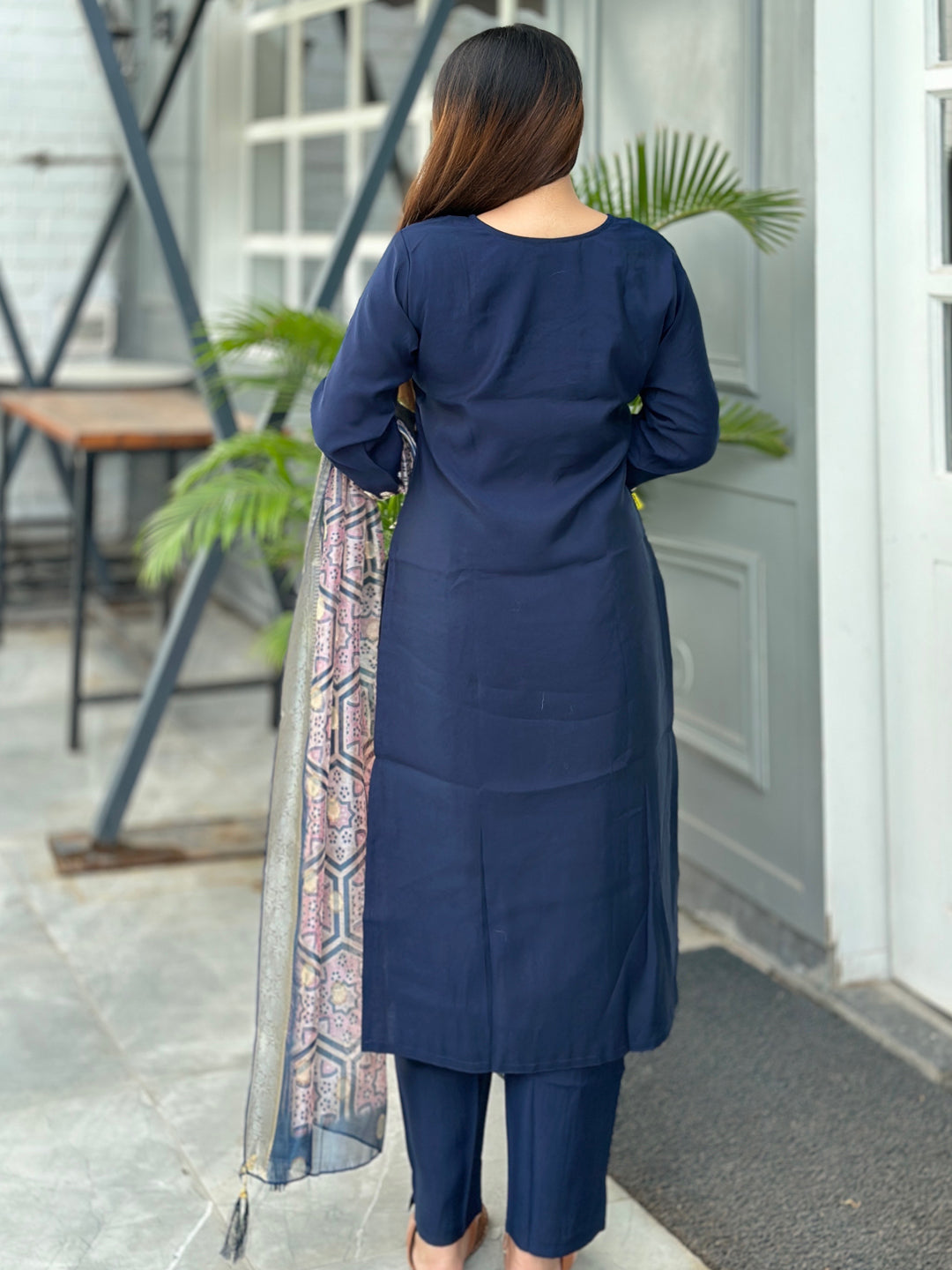 Neena Blue Embroidered Women Kurta Sets With Dupatta Straight Suits - FitVibe Fashion