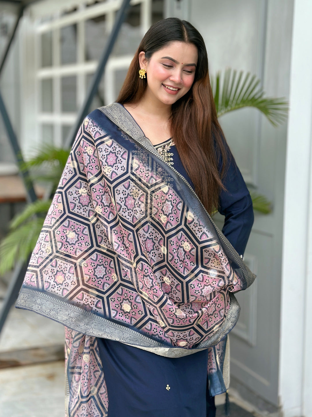 Neena Blue Embroidered Women Kurta Sets With Dupatta Straight Suits - FitVibe Fashion