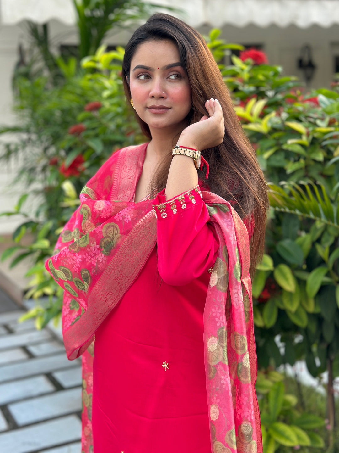 Neena Pink Embroidered Women Kurta Sets With Dupatta Straight Suits - FitVibe Fashion