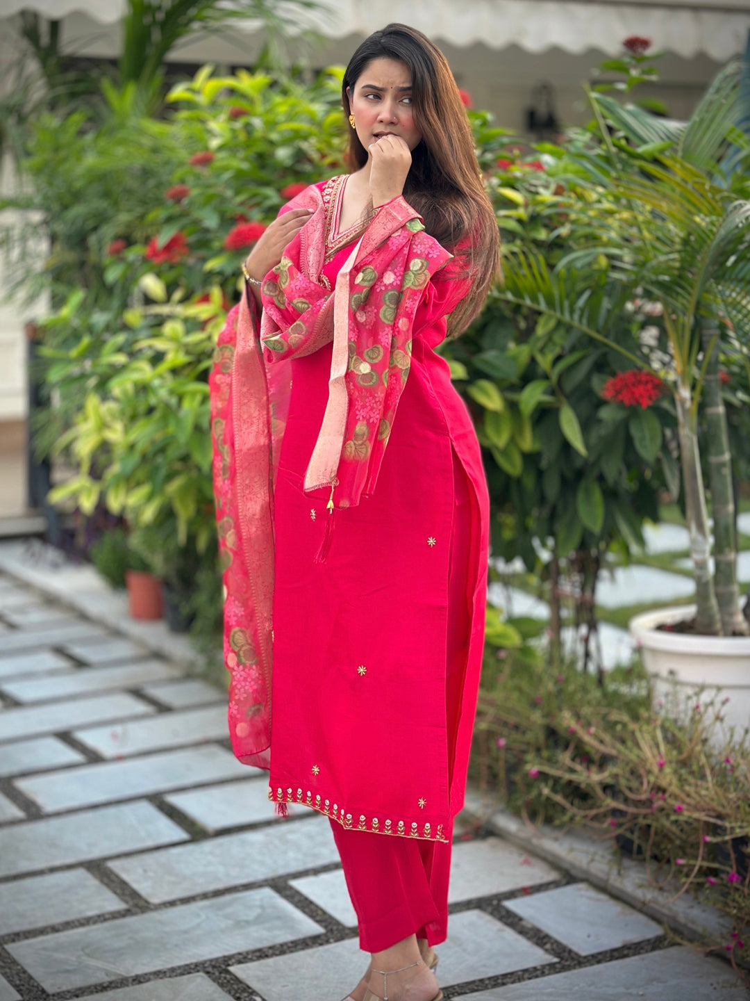Neena Pink Embroidered Women Kurta Sets With Dupatta Straight Suits - FitVibe Fashion