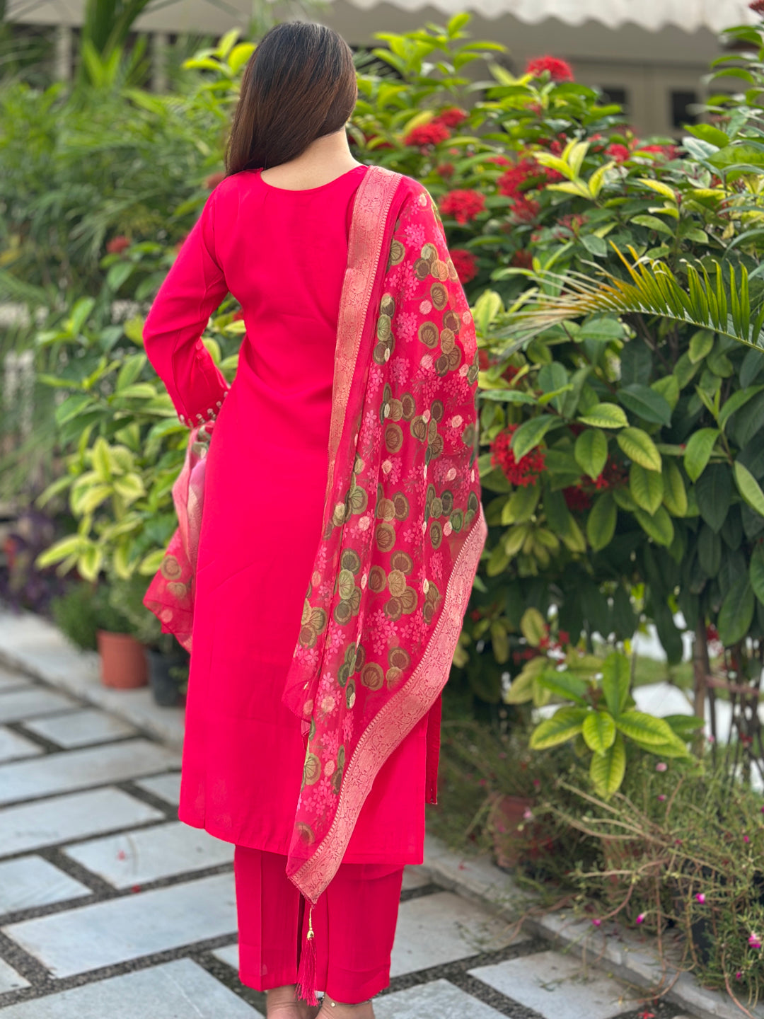 Neena Pink Embroidered Women Kurta Sets With Dupatta Straight Suits - FitVibe Fashion
