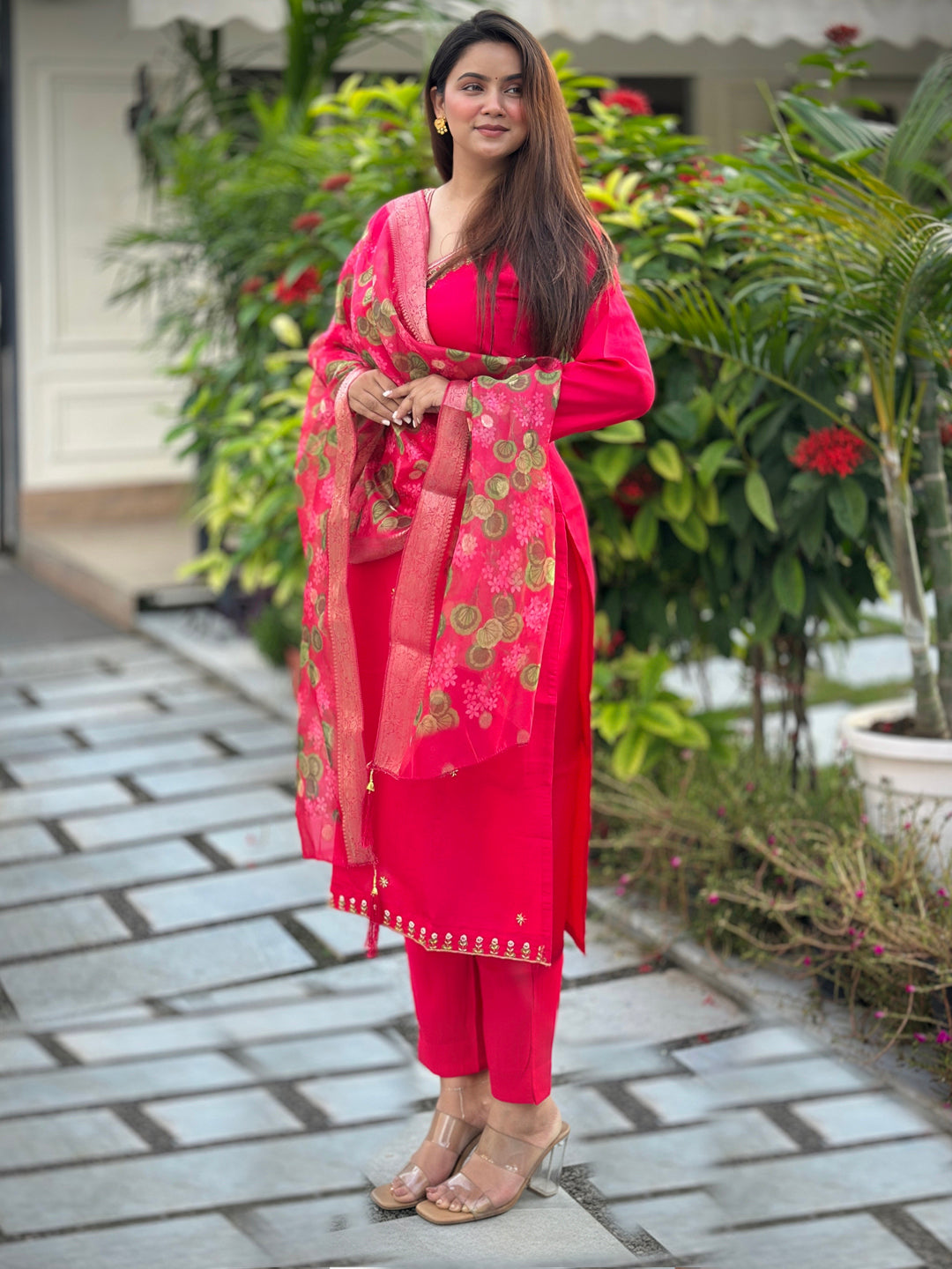 Neena Pink Embroidered Women Kurta Sets With Dupatta Straight Suits - FitVibe Fashion