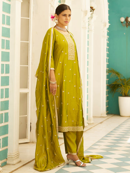 Kia Yoke Design Silk Blend Anarkali Suit With Dupatta - FitVibe Fashion