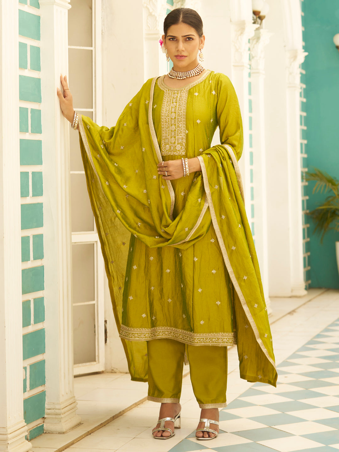 Kia Yoke Design Silk Blend Anarkali Suit With Dupatta - FitVibe Fashion