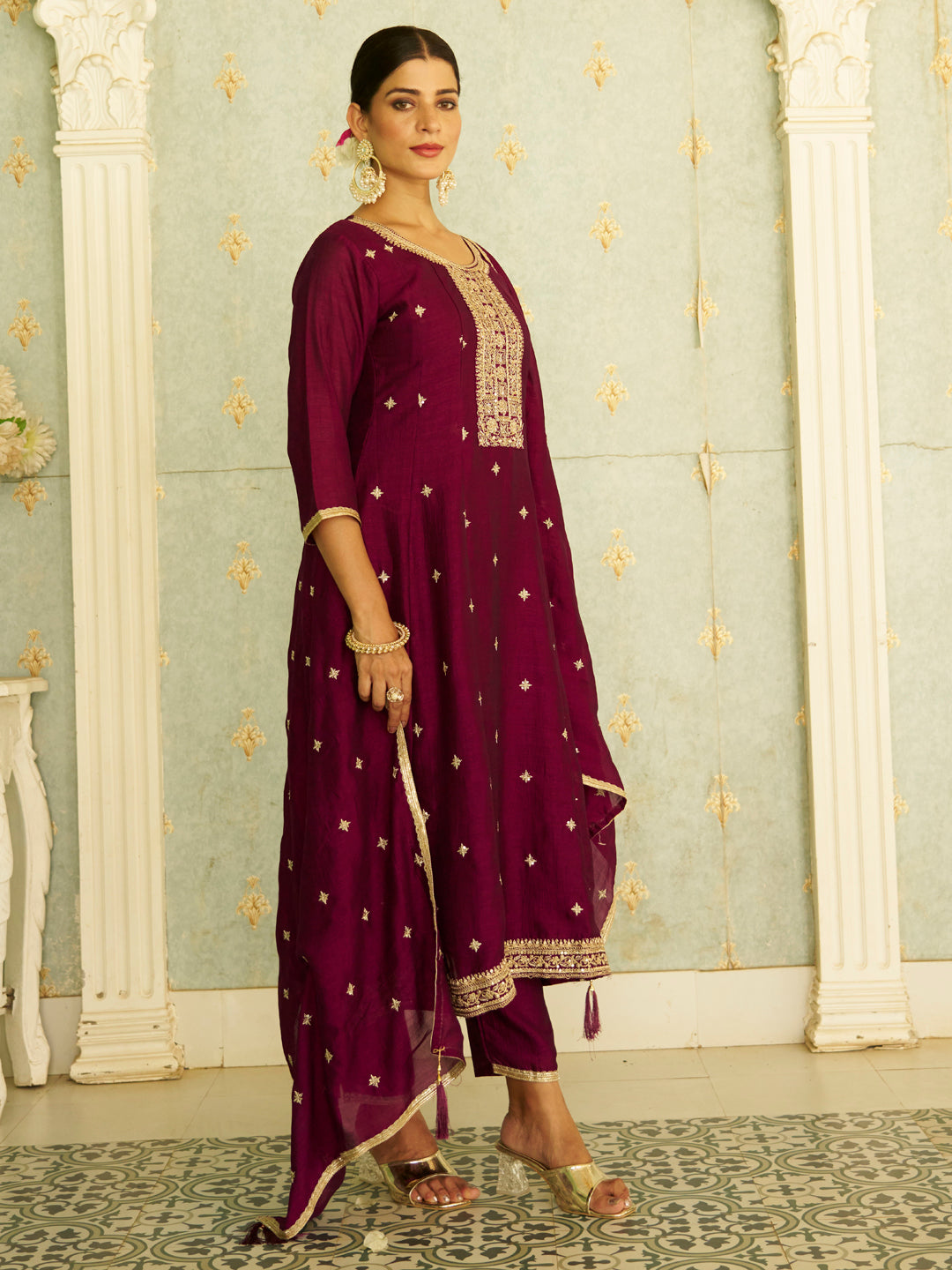 Kia Yoke Design Silk Blend Anarkali Suit With Dupatta - FitVibe Fashion