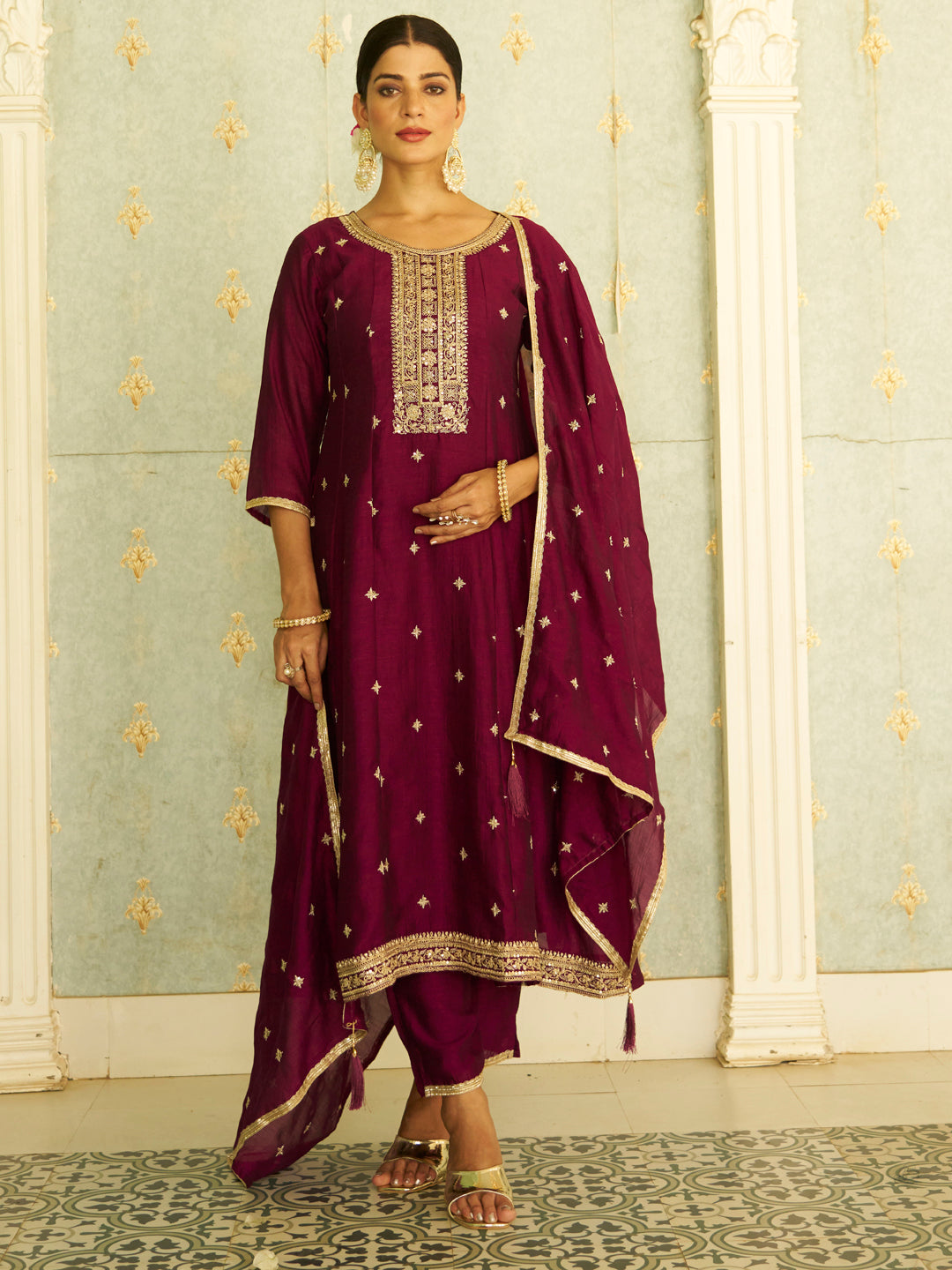 Kia Yoke Design Silk Blend Anarkali Suit With Dupatta - FitVibe Fashion