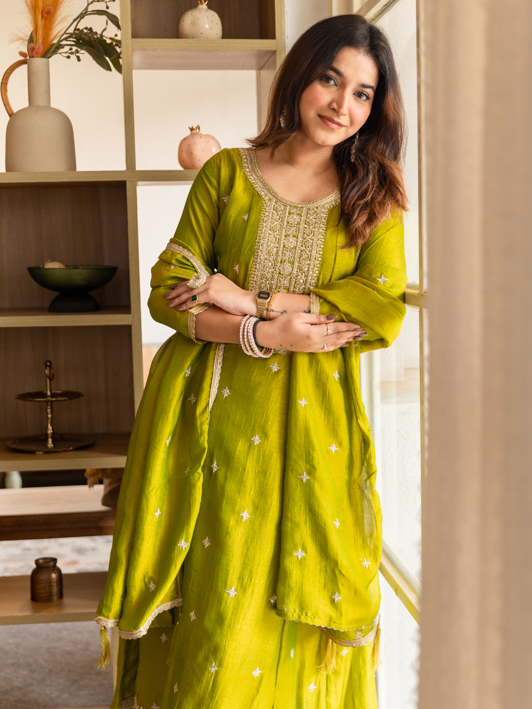 Kanya Elegant Silk Blend Anarkali Kurta Set with Embroidered Dupatta Flowy Fit and Stunning Style - FitVibe Fashion