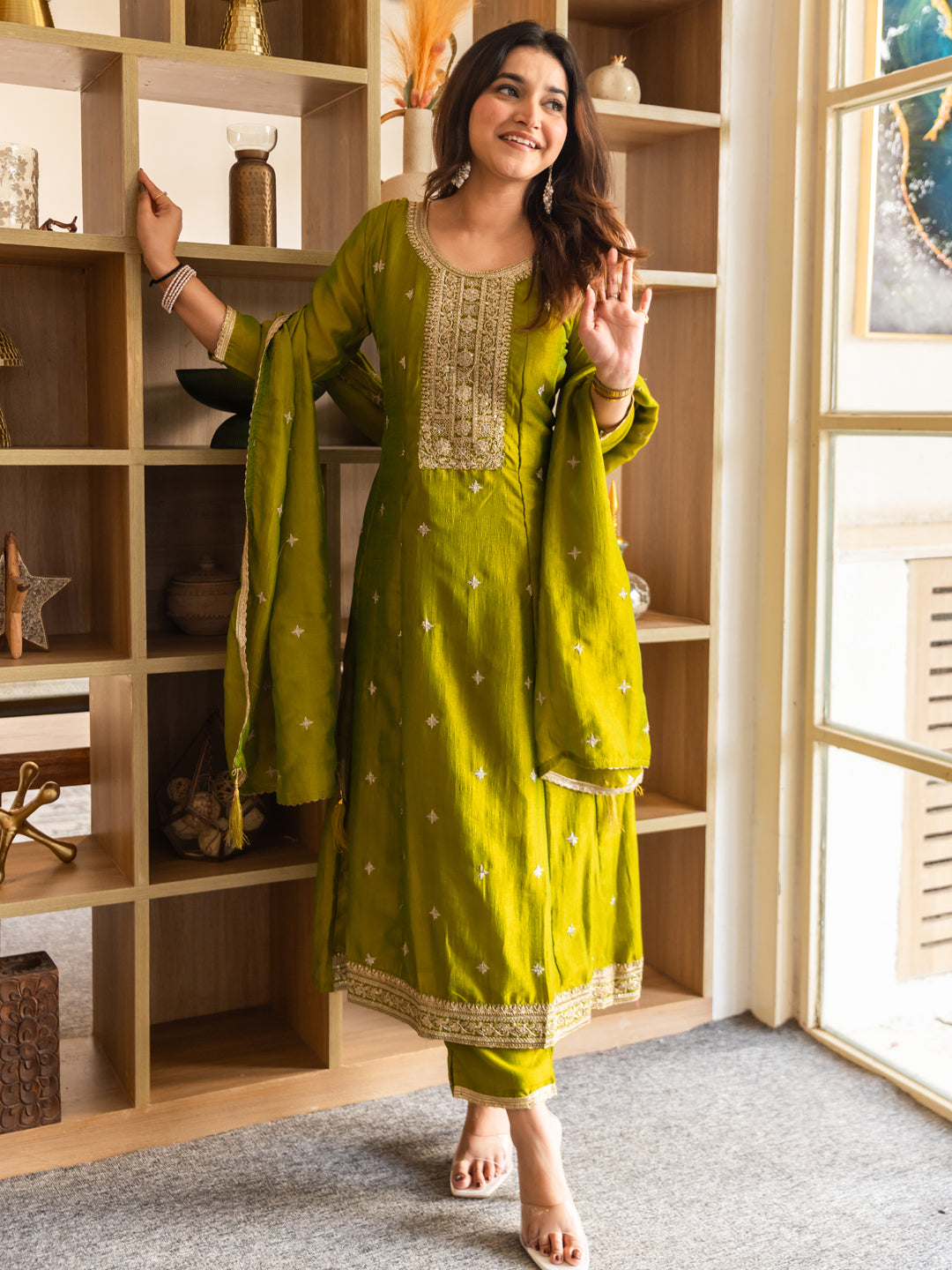Kanya Elegant Silk Blend Anarkali Kurta Set with Embroidered Dupatta Flowy Fit and Stunning Style - FitVibe Fashion
