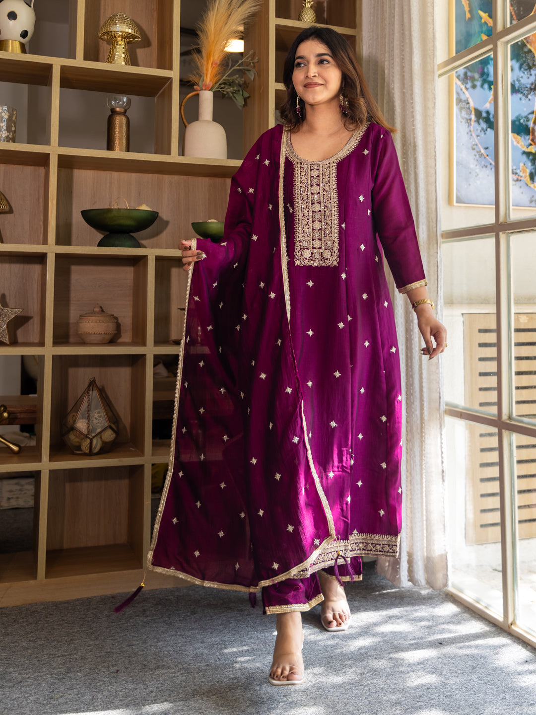 Varsha Elegant Silk Blend Anarkali Kurta Set with Embroidered Dupatta and Flowy Fit for a Stunning Look - FitVibe Fashion