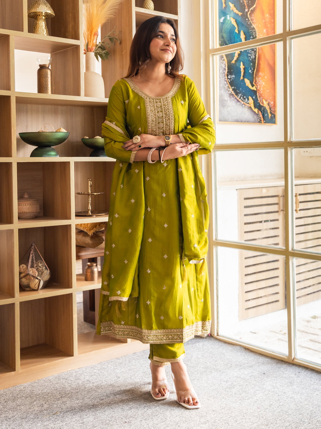 Kanya Elegant Silk Blend Anarkali Kurta Set with Embroidered Dupatta Flowy Fit and Stunning Style - FitVibe Fashion