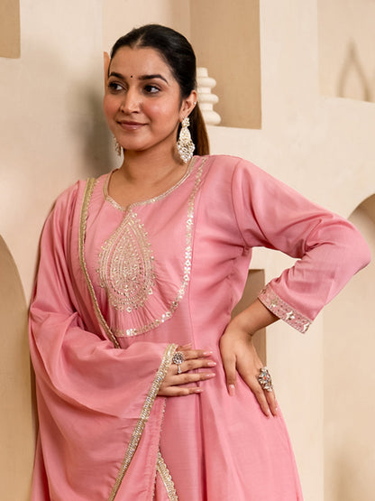 Mohar pink Anarkali Kurta and Pant Dupatta Set - FitVibe Fashion