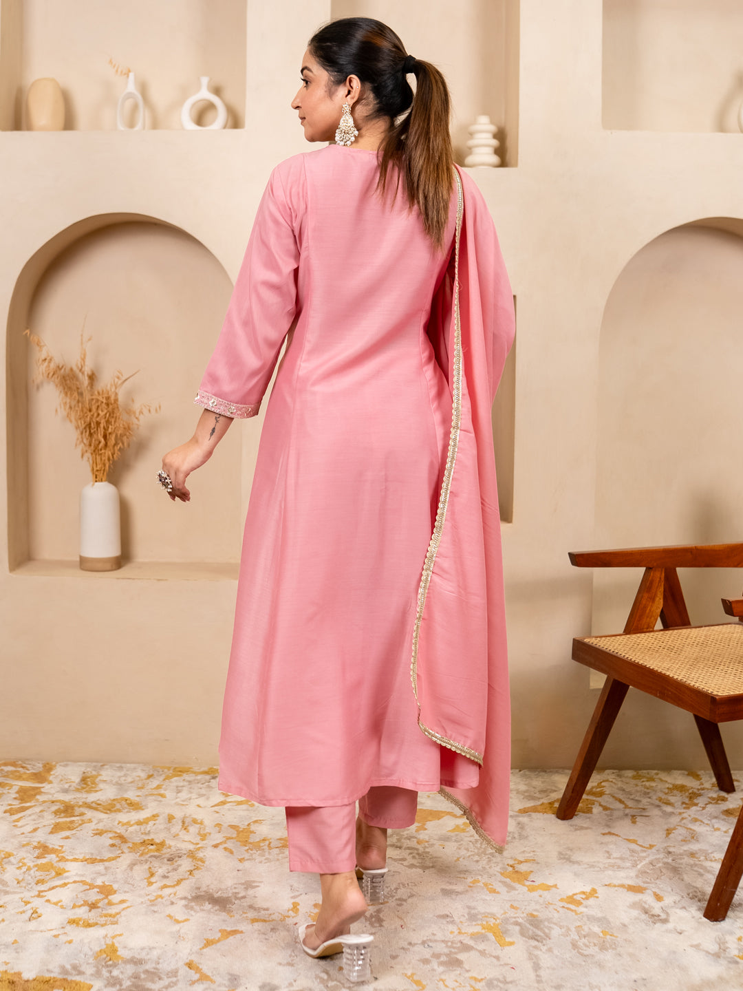 Mohar pink Anarkali Kurta and Pant Dupatta Set - FitVibe Fashion