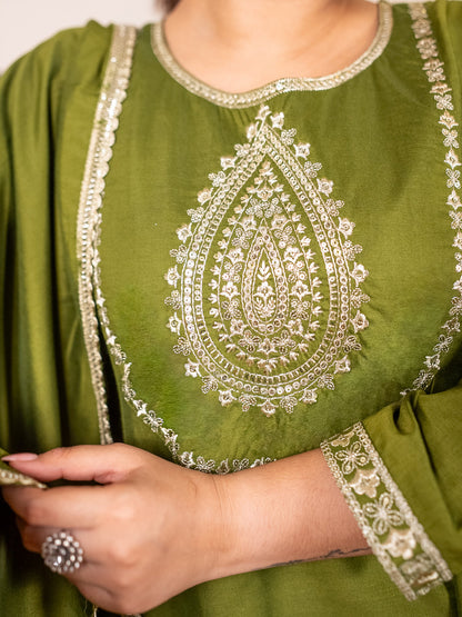 Mohar mehndi Anarkali Kurta and Pant Dupatta Set - FitVibe Fashion