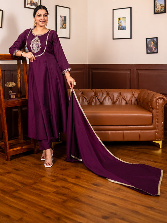 Mohar purple Anarkali Kurta and Pant Dupatta Set - FitVibe Fashion