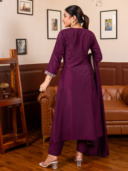 Mohar purple Anarkali Kurta and Pant Dupatta Set - FitVibe Fashion