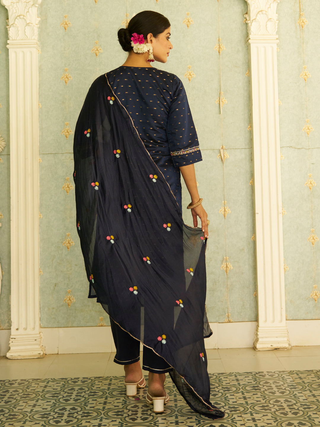 Myra Blue Embroidered Chanderi Silk Kurta Set with Embroidered Dupatta - FitVibe Fashion