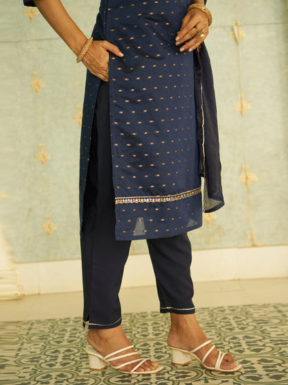 Myra Blue Embroidered Chanderi Silk Kurta Set with Embroidered Dupatta - FitVibe Fashion