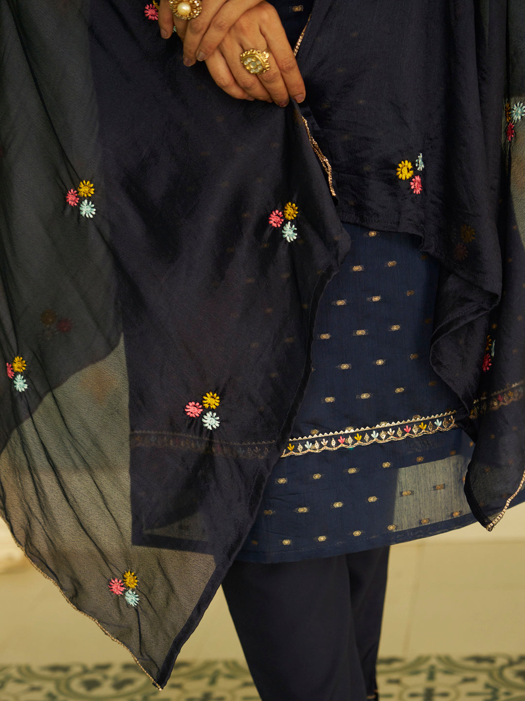 Myra Blue Embroidered Chanderi Silk Kurta Set with Embroidered Dupatta - FitVibe Fashion