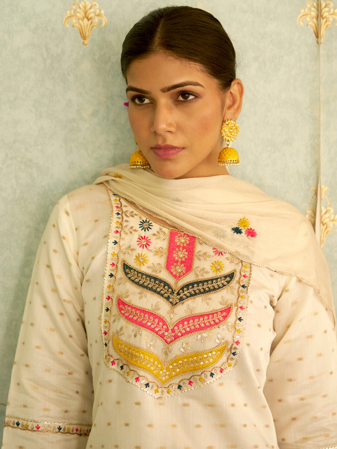 Myra Off White Embroidered Chanderi Silk Kurta Set with Embroidered Dupatta - FitVibe Fashion
