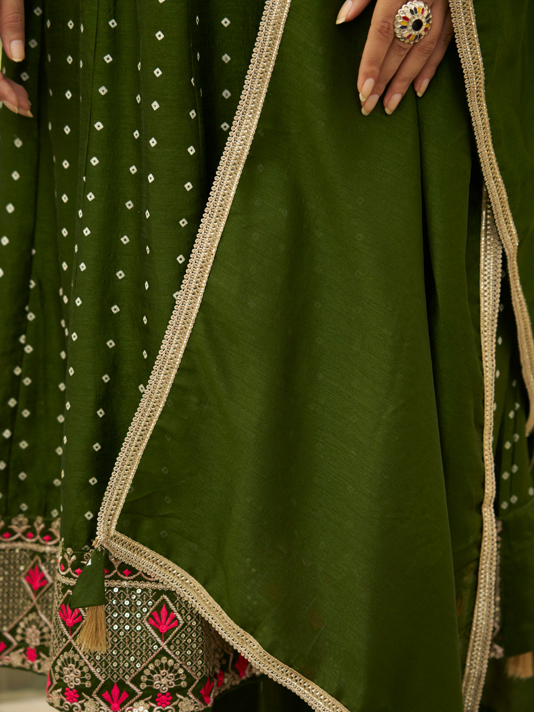 Inaaya Mehndi Embroidered Anarkali Kurta Set Suits with Silk Dupatta - FitVibe Fashion