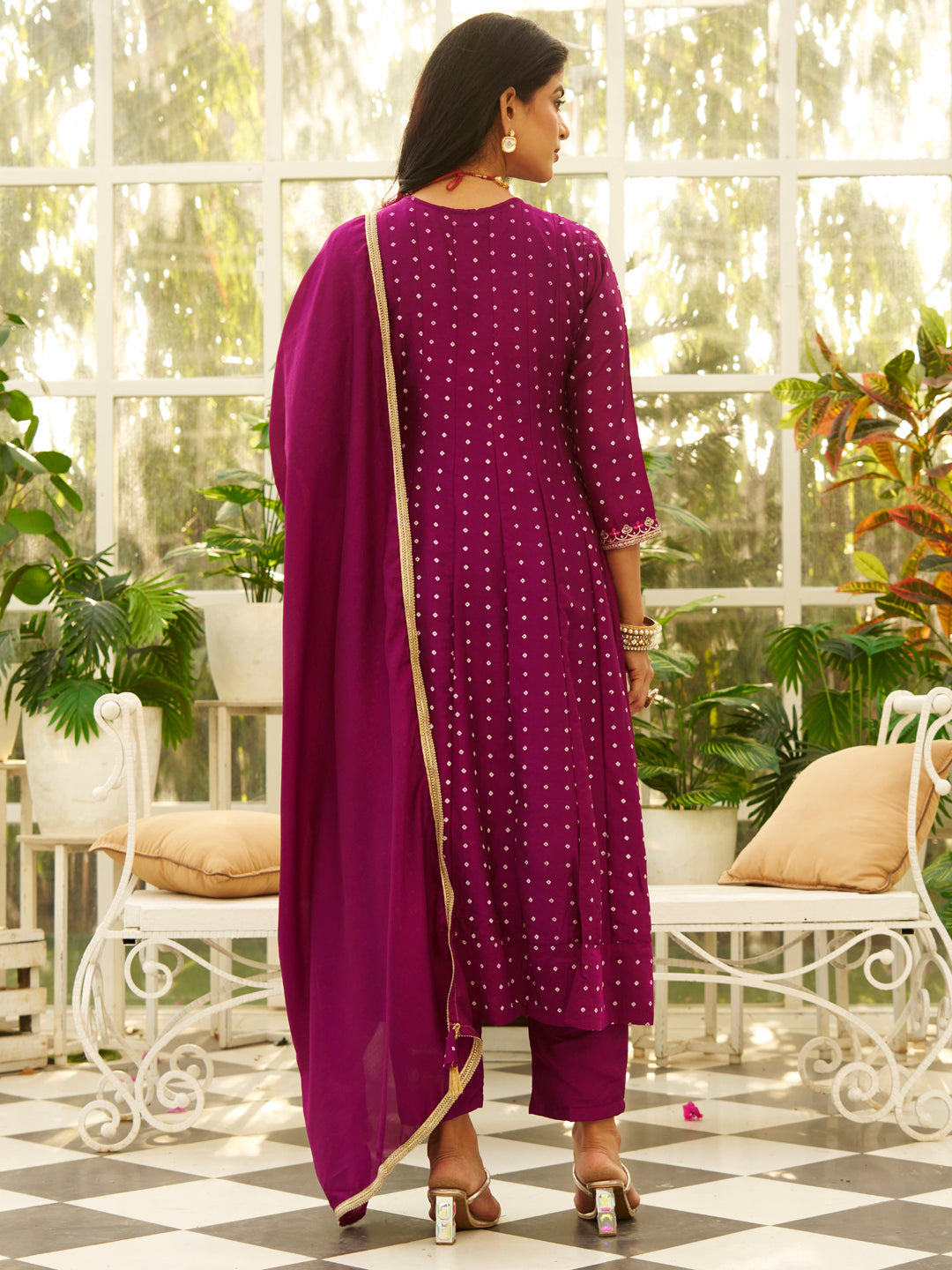 Inaaya Purple Embroidered Anarkali Kurta Set Suits with Silk Dupatta - FitVibe Fashion