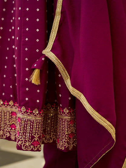 Inaaya Purple Embroidered Anarkali Kurta Set Suits with Silk Dupatta - FitVibe Fashion