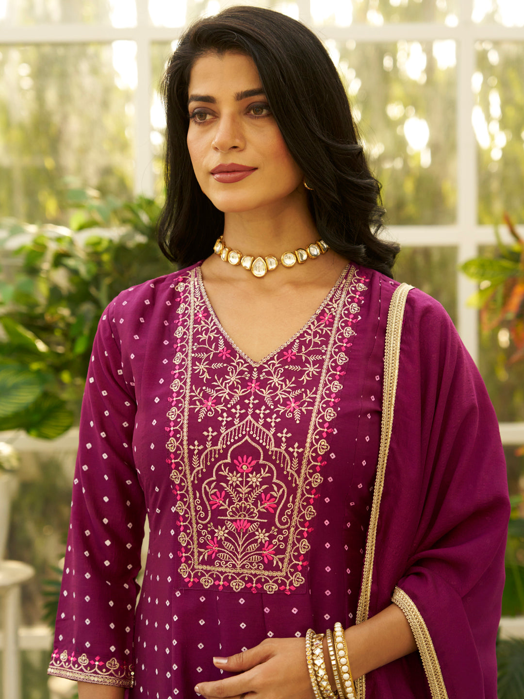 Inaaya Purple Embroidered Anarkali Kurta Set Suits with Silk Dupatta - FitVibe Fashion