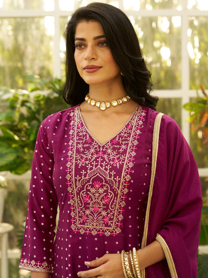 Inaaya Purple Embroidered Anarkali Kurta Set Suits with Silk Dupatta - FitVibe Fashion
