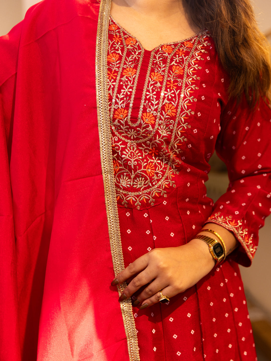 Vinita Silk Blend Anarkali Kurta Set Elegant Readymade Embroidered Fancy Neck Three Quarter Sleeves With Pant Dupatta Set - FitVibe Fashion