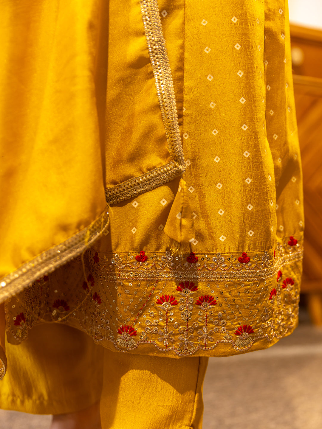 Vinita Silk Blend Anarkali Kurta Set Elegant Readymade Embroidered Fancy Neck Three Quarter Sleeves With Pant Dupatta Set - FitVibe Fashion