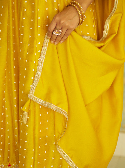 Inaaya Yellow Embroidered Anarkali Kurta Set Suits with Silk Dupatta - FitVibe Fashion