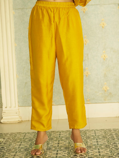 Inaaya Yellow Embroidered Anarkali Kurta Set Suits with Silk Dupatta - FitVibe Fashion