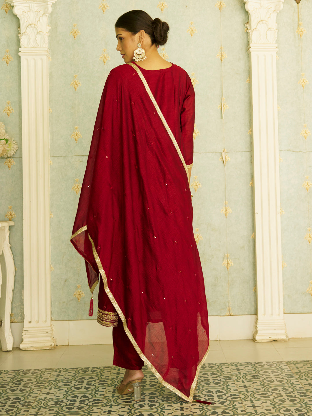 Rivaz Women Anarkali Kurta and Pant Dupatta Sets Silk Blend Fabrics with Embroidery - FitVibe Fashion